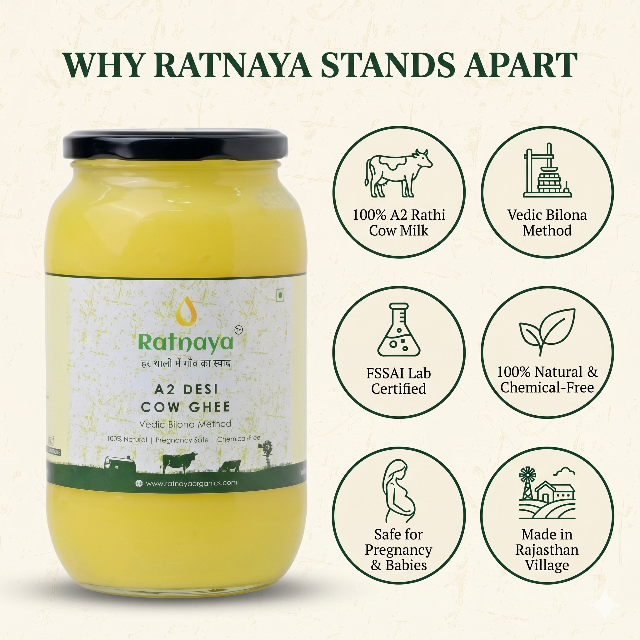 A2 Desi Cow Ghee 1000ml Jar | Bilona-Churned