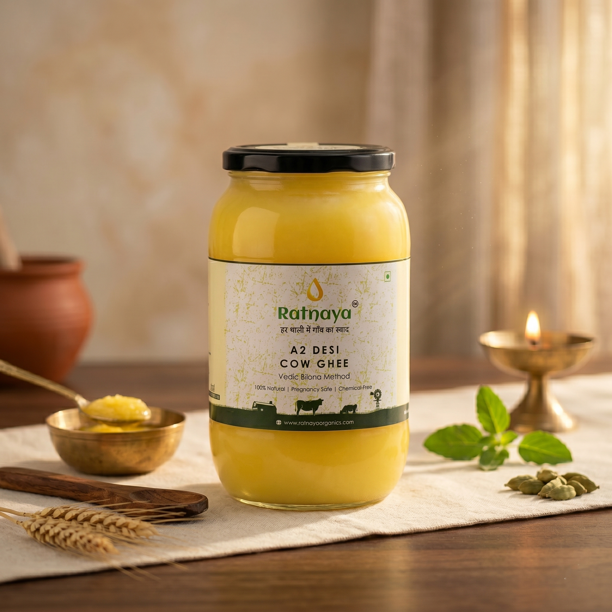 A2 Desi Cow Ghee 1000ml Jar | Bilona-Churned