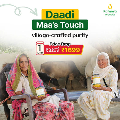 A2 Desi Cow Ghee 1000ml Jar | Bilona-Churned Ratnaya Organics