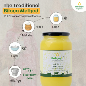 A2 Desi Cow Ghee 1000ml Jar | Bilona-Churned - Ratnaya Organics