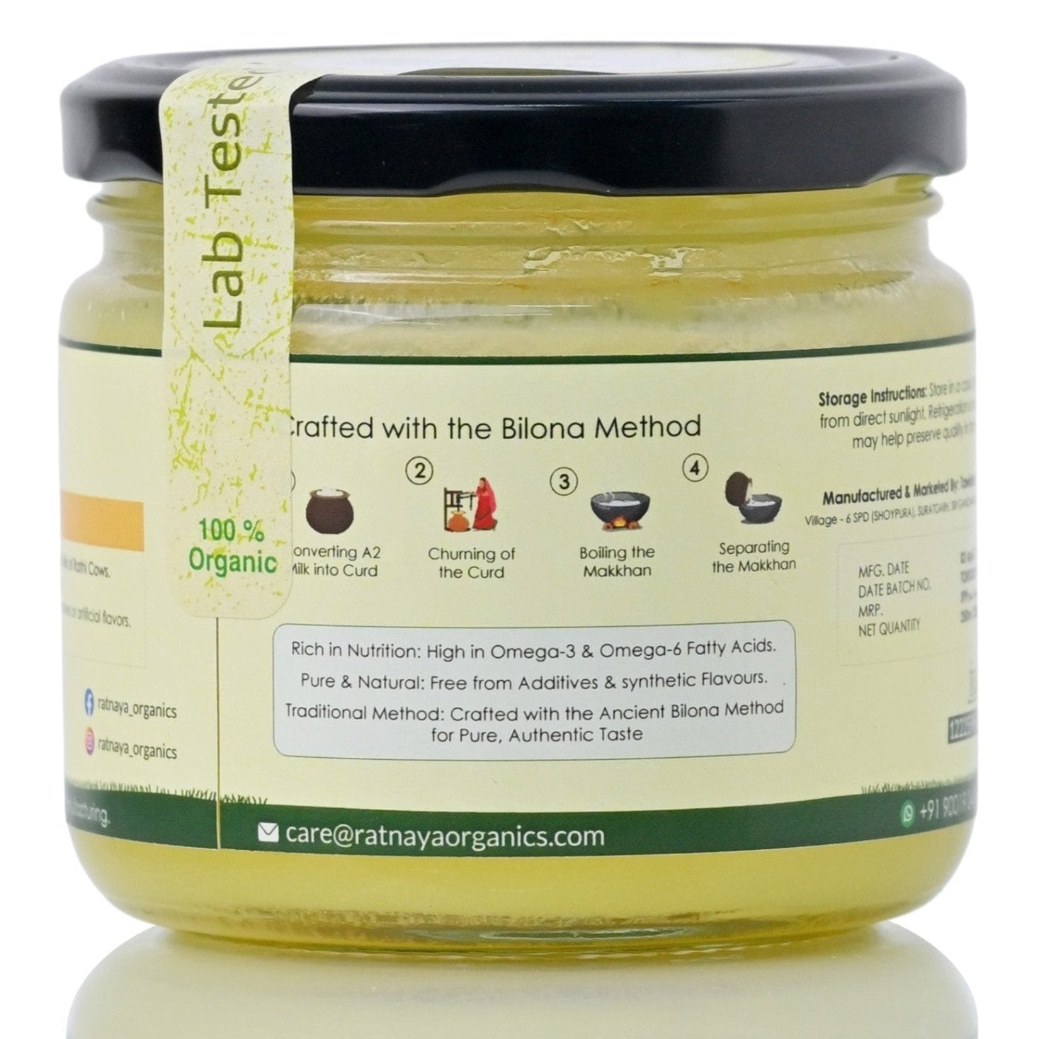 A2 Desi Cow Ghee 250ml Jar | Bilona-Churned - Ratnaya Organics