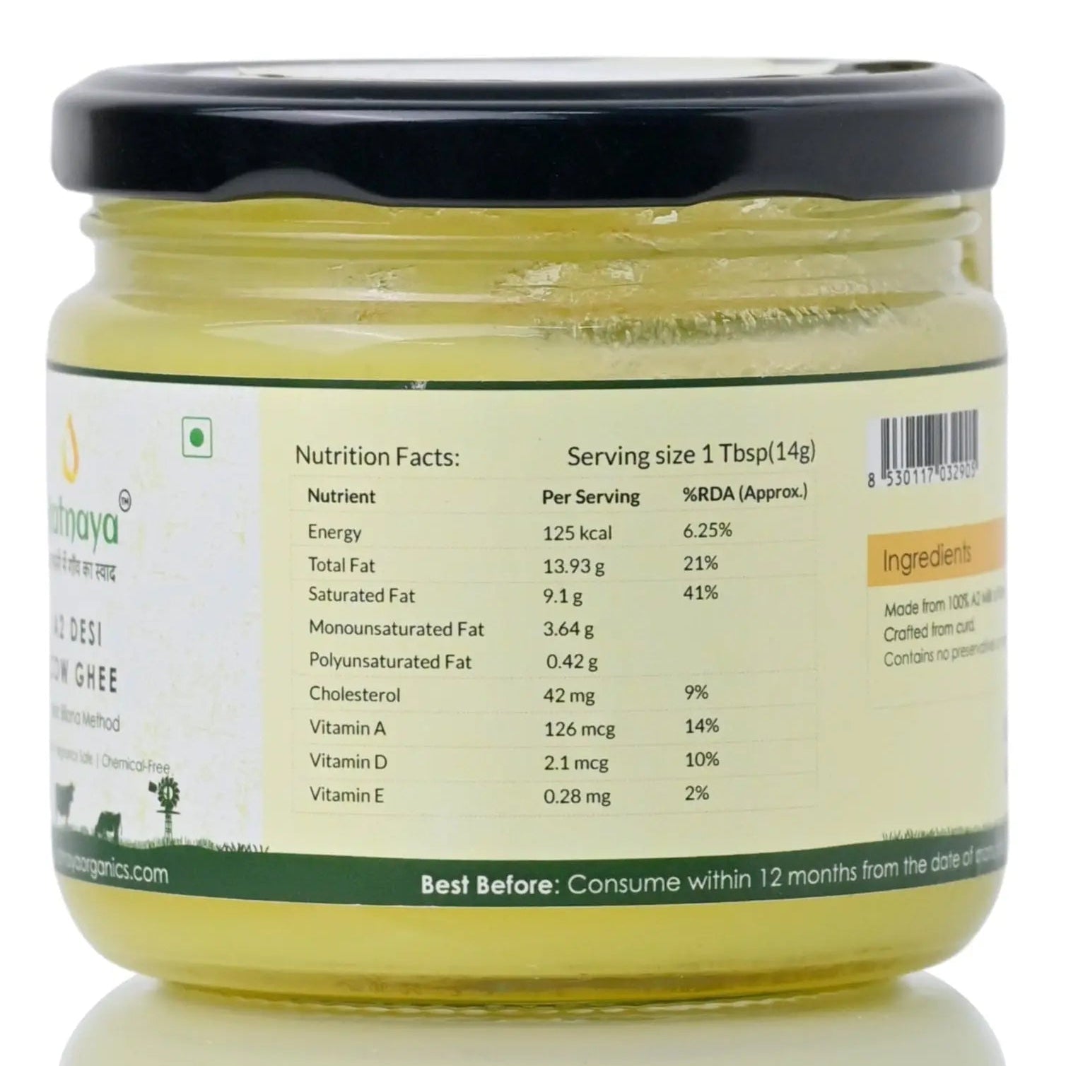 A2 Desi Cow Ghee 250ml Jar | Bilona-Churned - Ratnaya Organics
