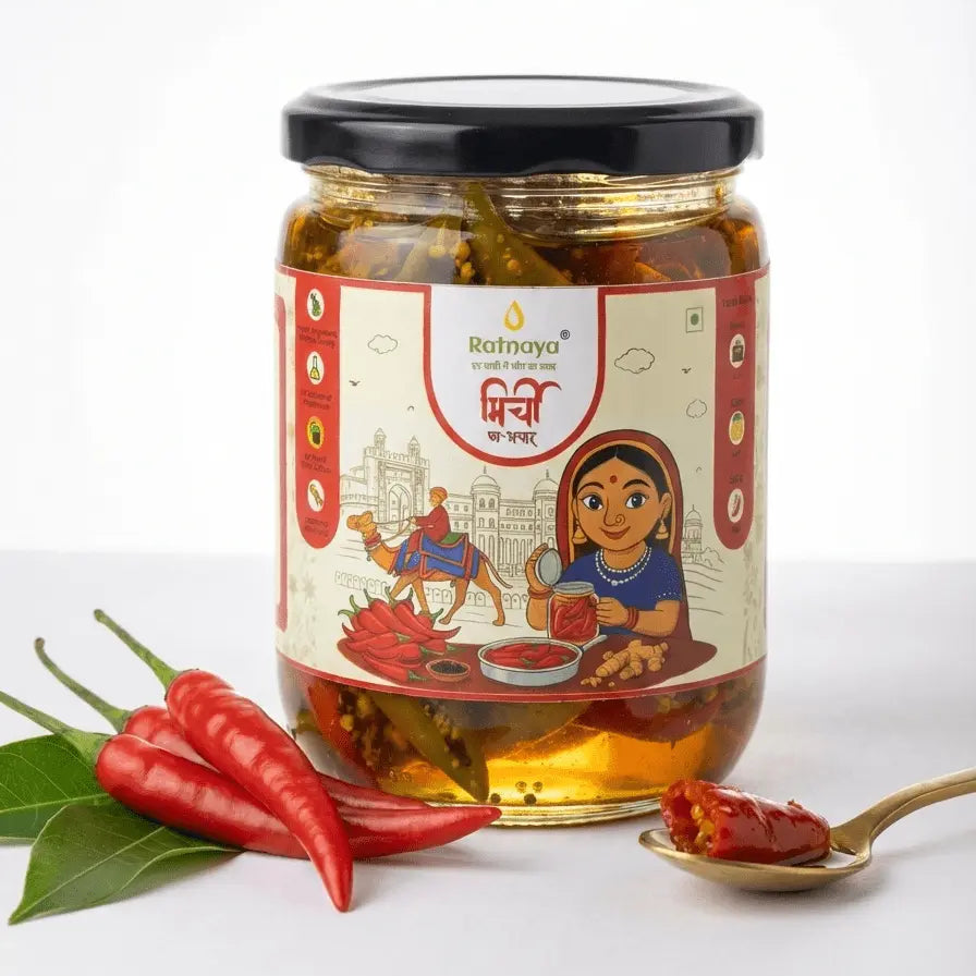 Green Chilli Pickle (Homemade Mirchi Achaar) - Ratnaya Organics