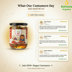 Green Chilli Pickle (Homemade Mirchi Achaar) - Ratnaya Organics