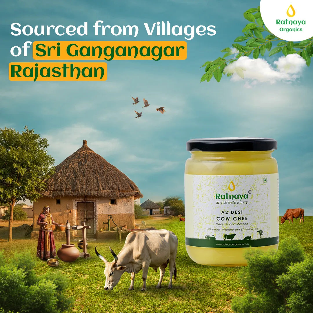 A2 Desi Cow Ghee 1000ml Jar | Bilona-Churned Ratnaya Organics