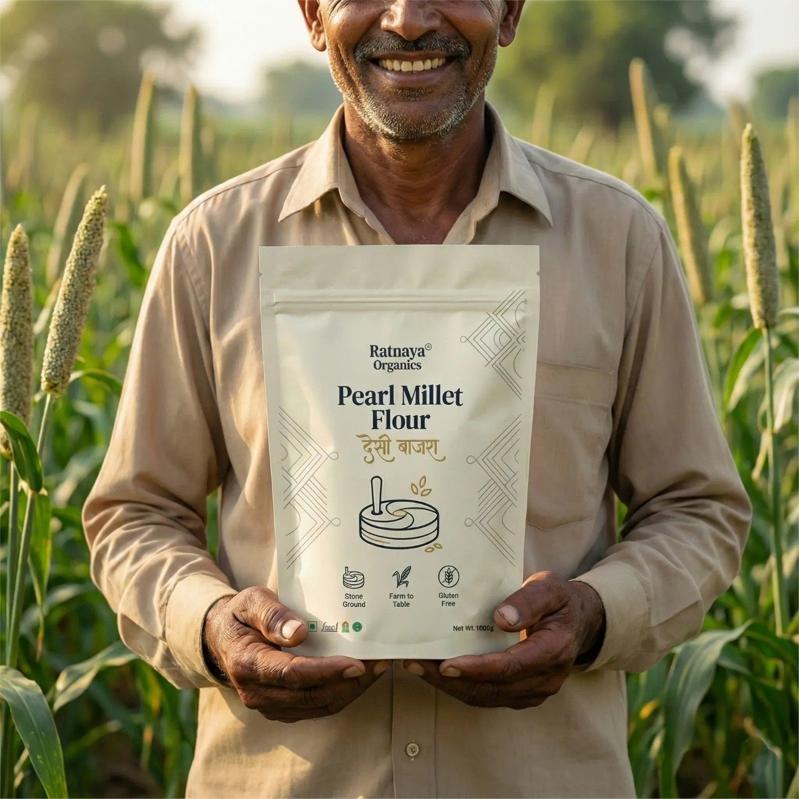 Pearl Millet Flour (Desi Bajri) - 1Kg Bag - Ratnaya Organics
