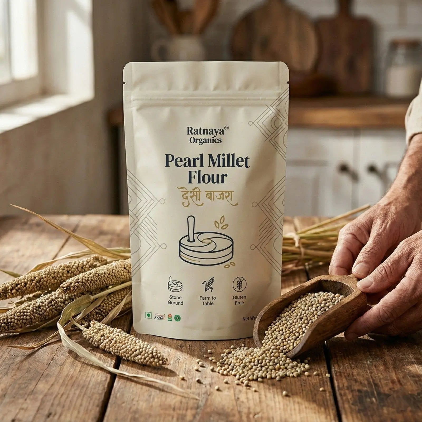 Pearl Millet Flour (Desi Bajri) - 1Kg Bag - Ratnaya Organics