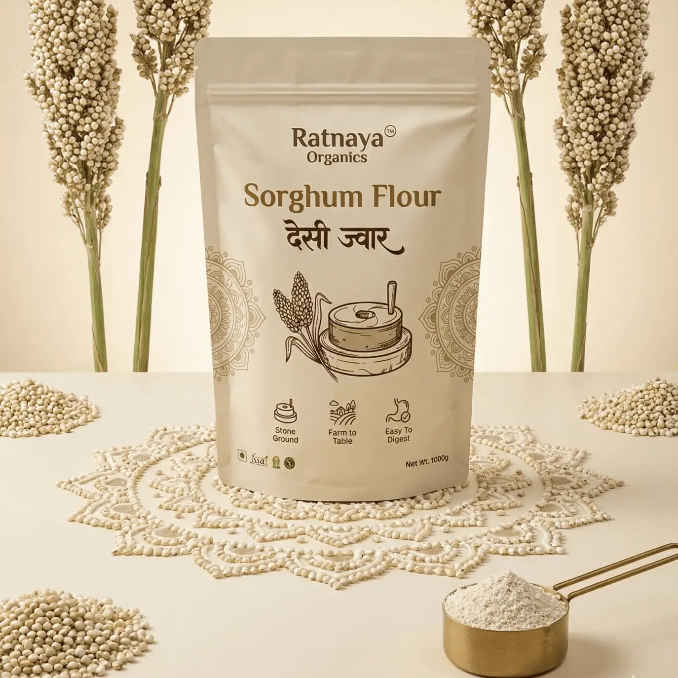 Sorghum Flour (Desi Jowar) - 1kg Bag - Ratnaya Organics